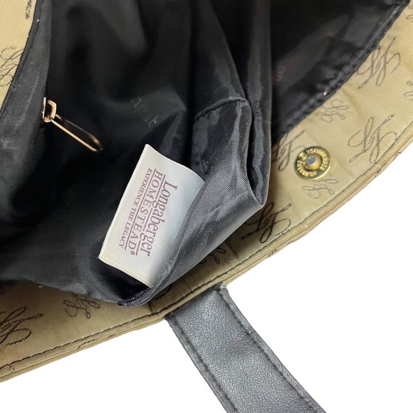 LONGABERGER Black Tan Double Handle Tote Shoulder Bag Genuine Leather Trim Purse - Picture 15 of 16